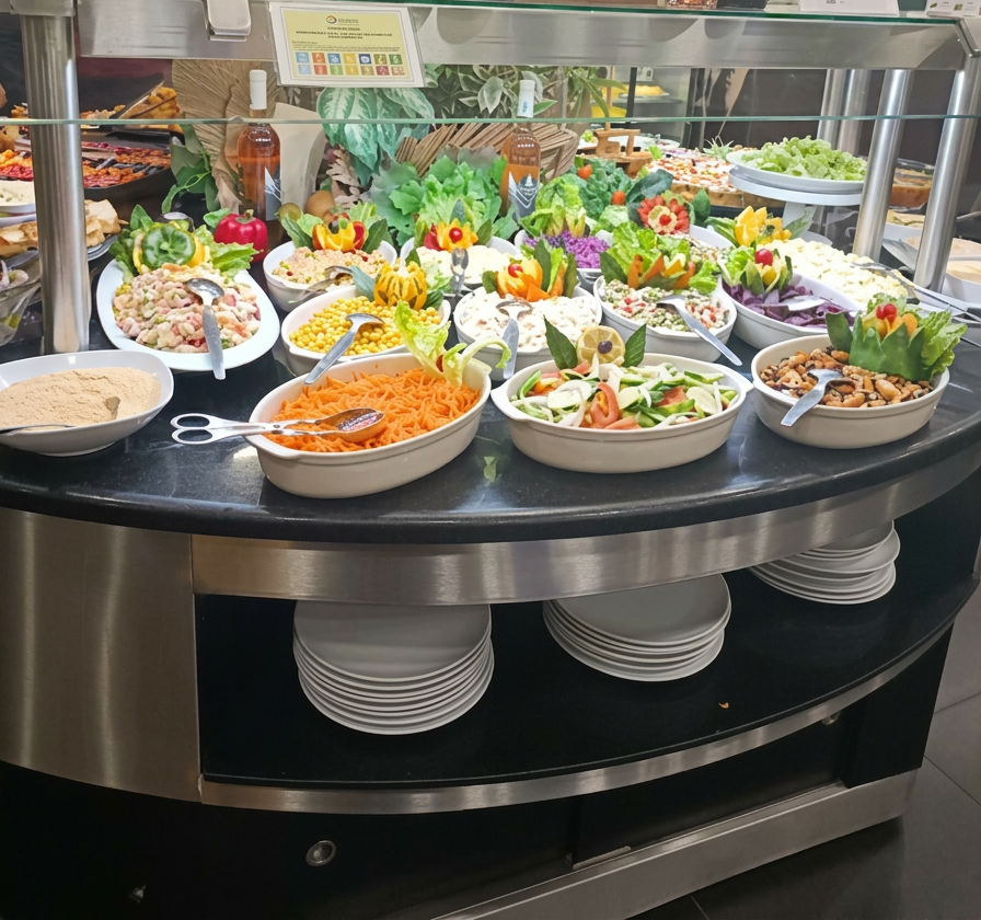 Buffet de pratos quentes e frios do Churrascão Gourmet